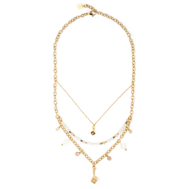 Boho necklace freshwater pearls gold & white