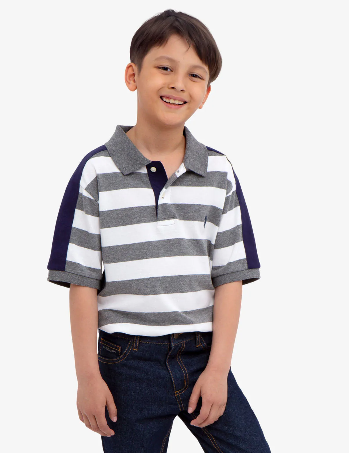BOYS STRIPED COLORBLOCK PIQUE POLO SHIRT