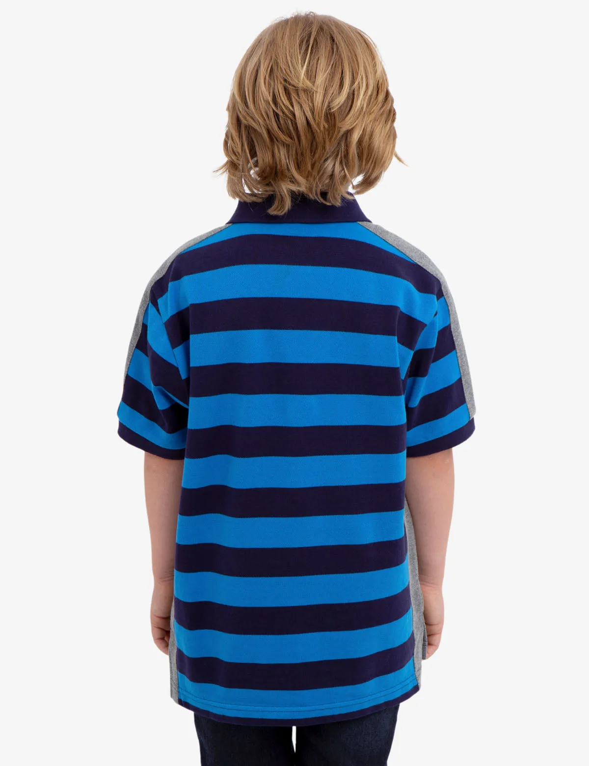 BOYS STRIPED COLORBLOCK PIQUE POLO SHIRT