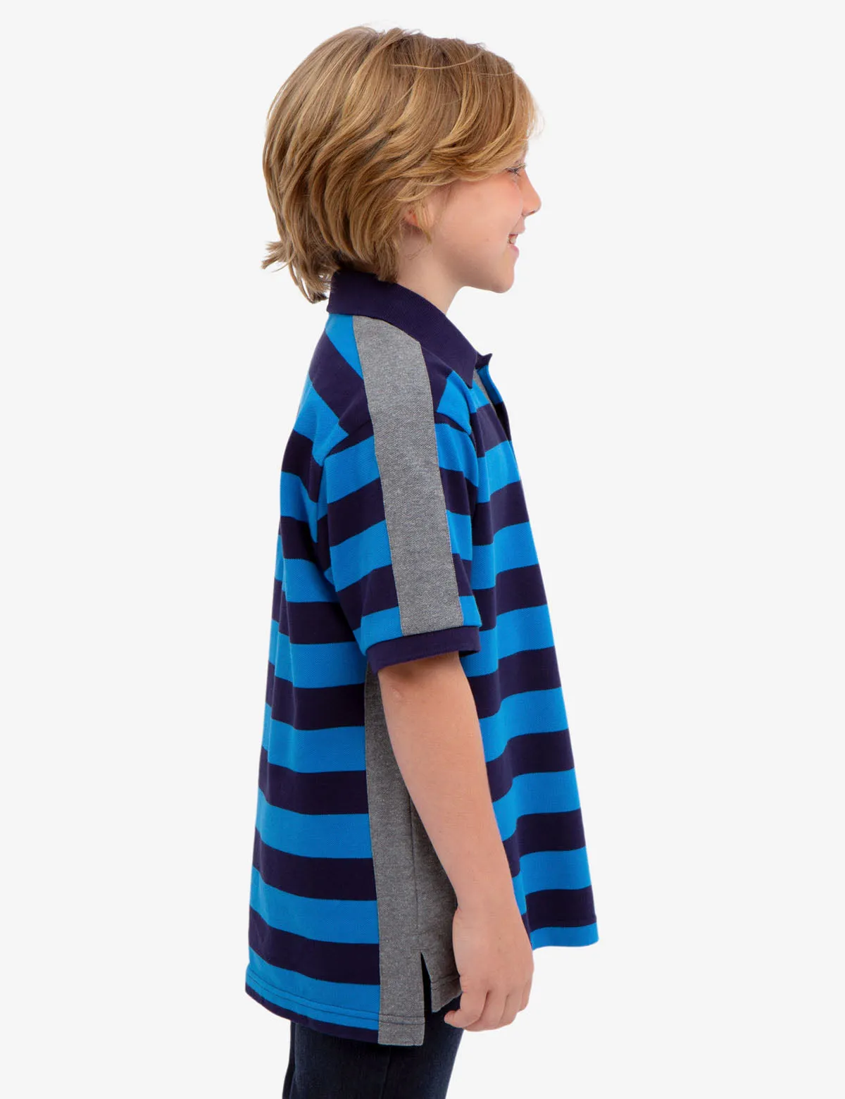 BOYS STRIPED COLORBLOCK PIQUE POLO SHIRT