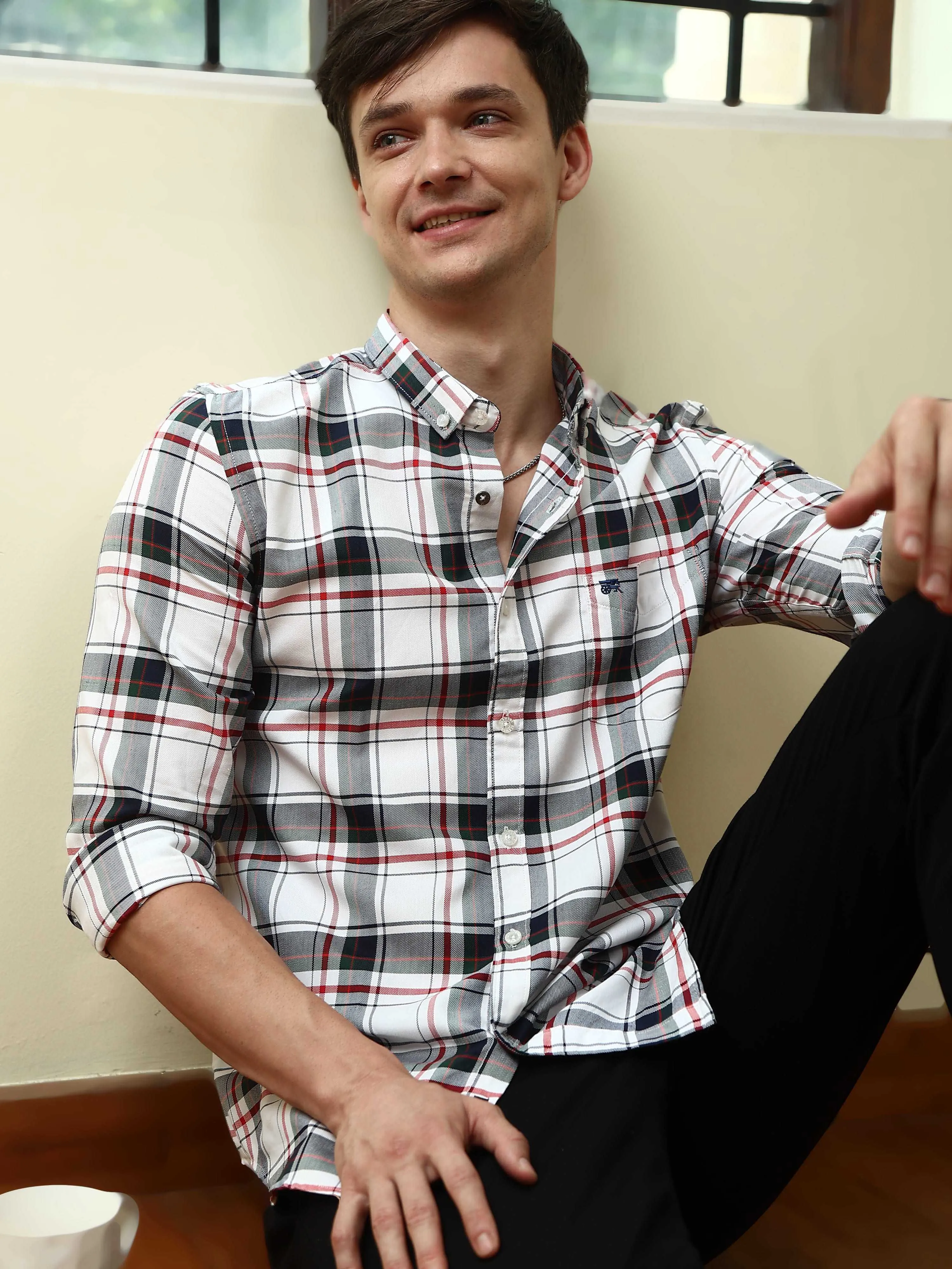 BR Brown & White casual check full sleeve shirt