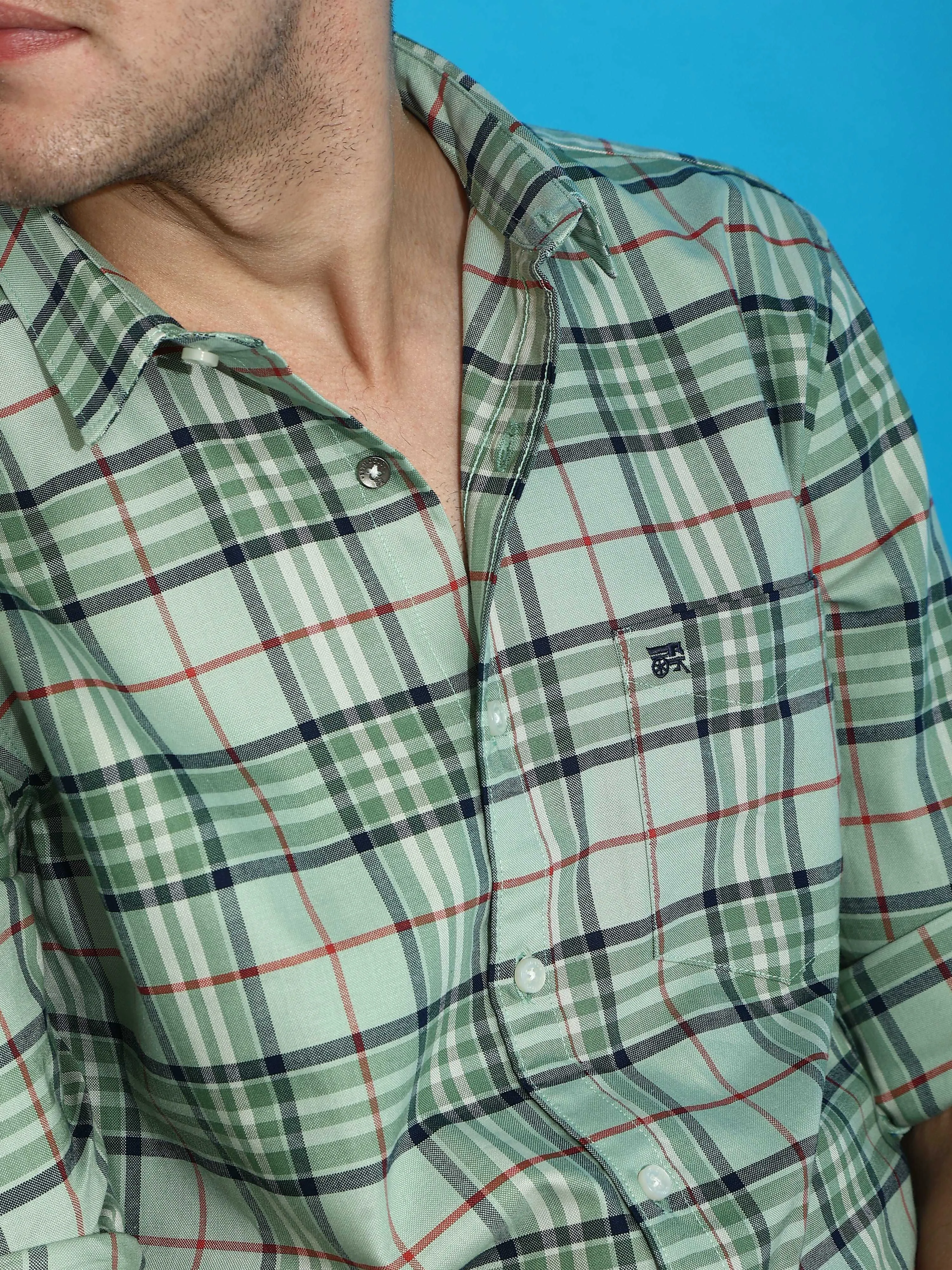 BR Light green casual check full sleeve shirt