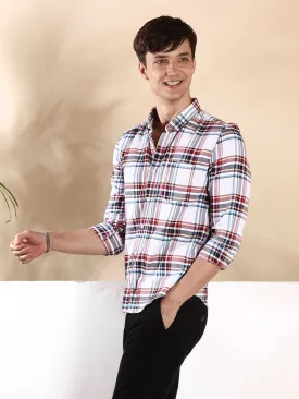 BR White multi color casual check full sleeve shirt