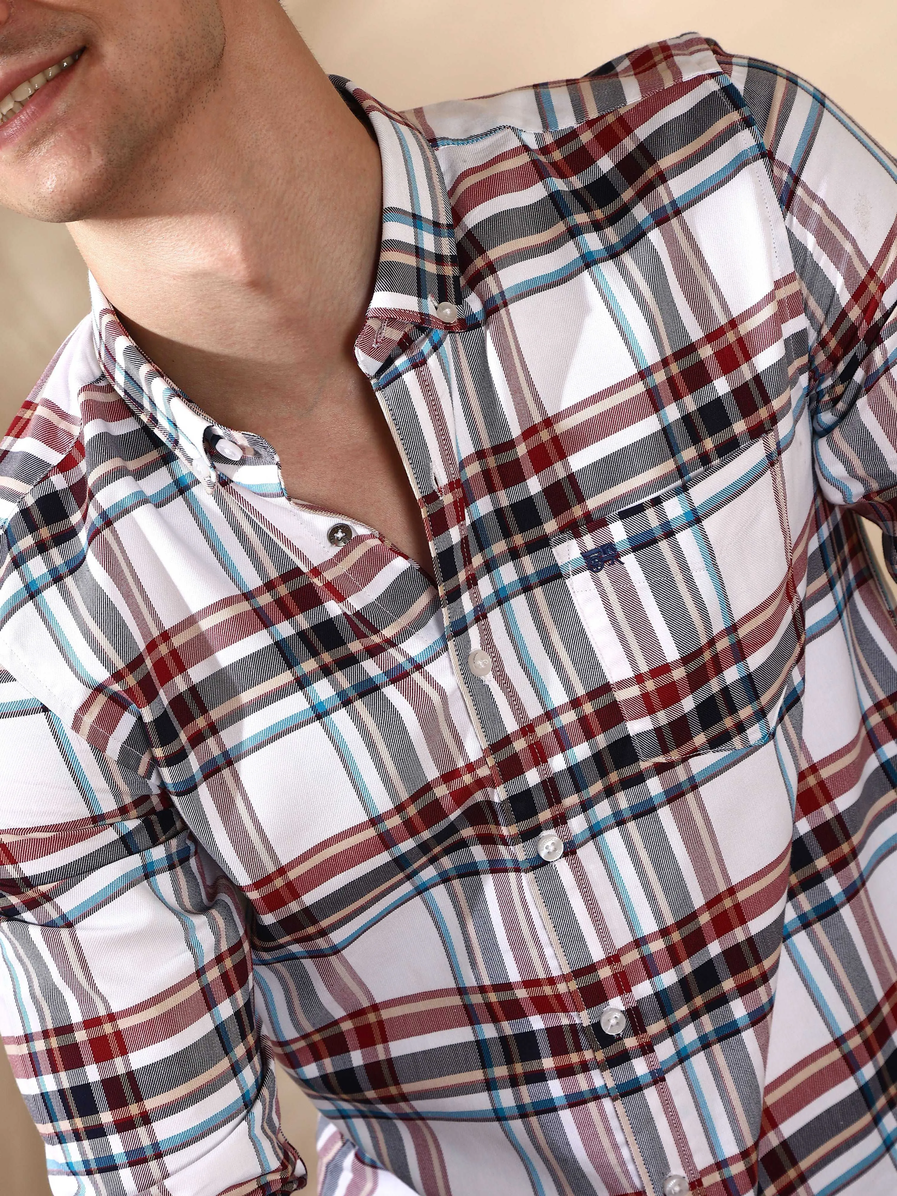 BR White multi color casual check full sleeve shirt