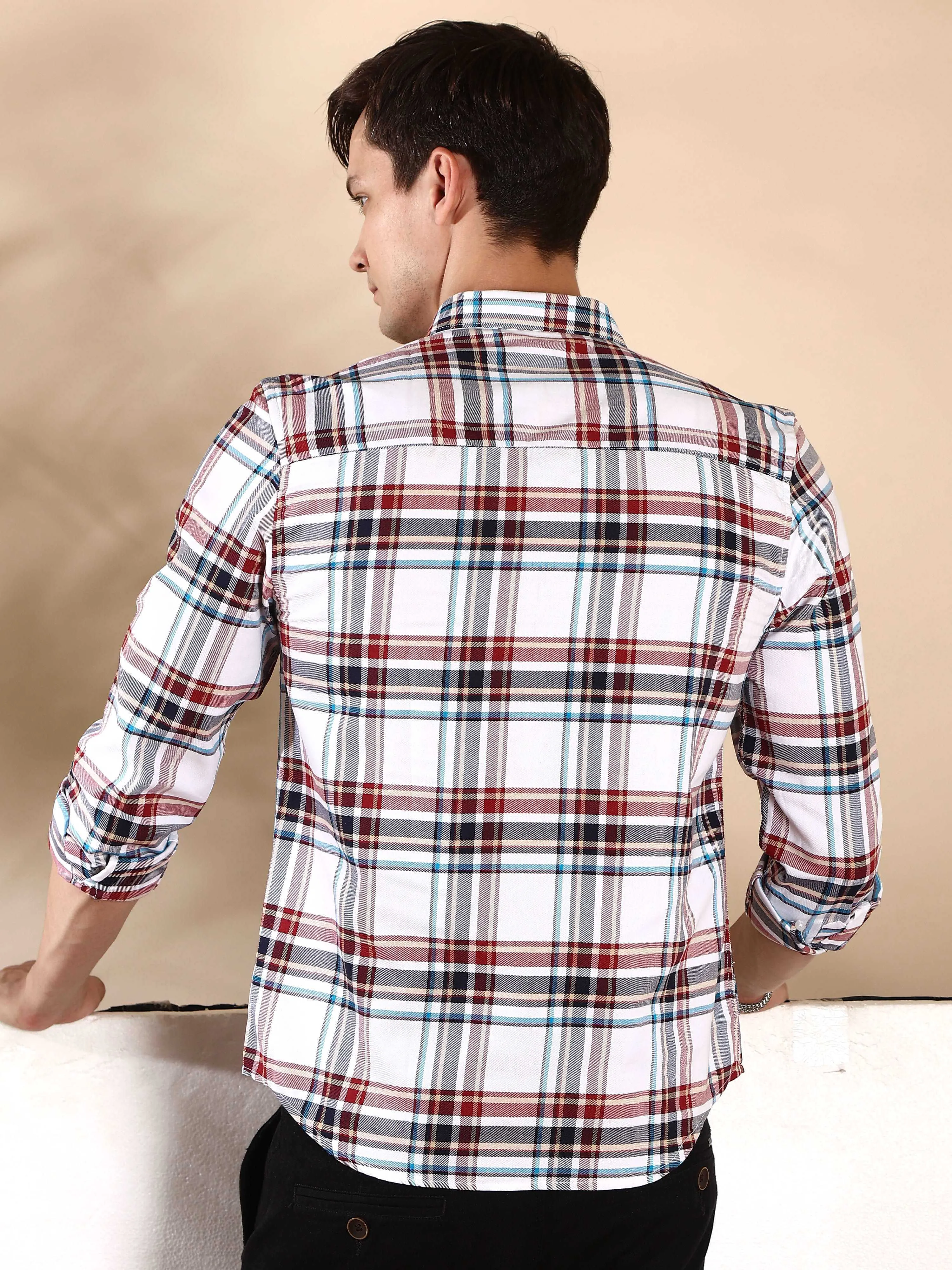 BR White multi color casual check full sleeve shirt