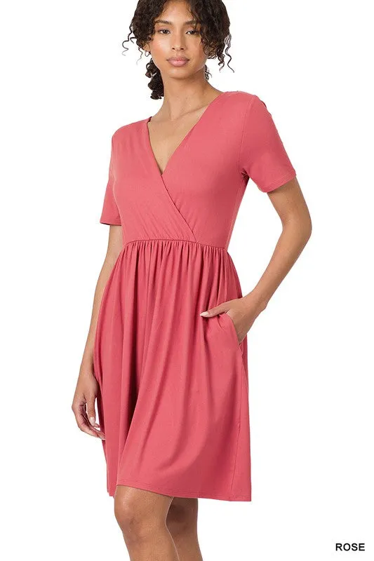 Brushed DTY Buttery Soft Fabric Surplice Dress