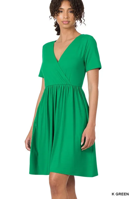 Brushed DTY Buttery Soft Fabric Surplice Dress