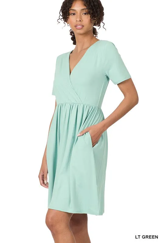 Brushed DTY Buttery Soft Fabric Surplice Dress