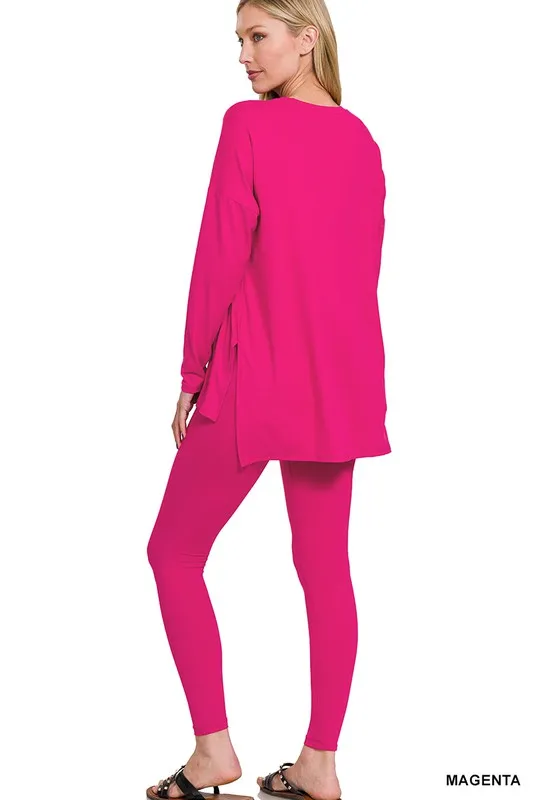 BRUSHED DTY MICROFIBER LOUNGEWEAR SET