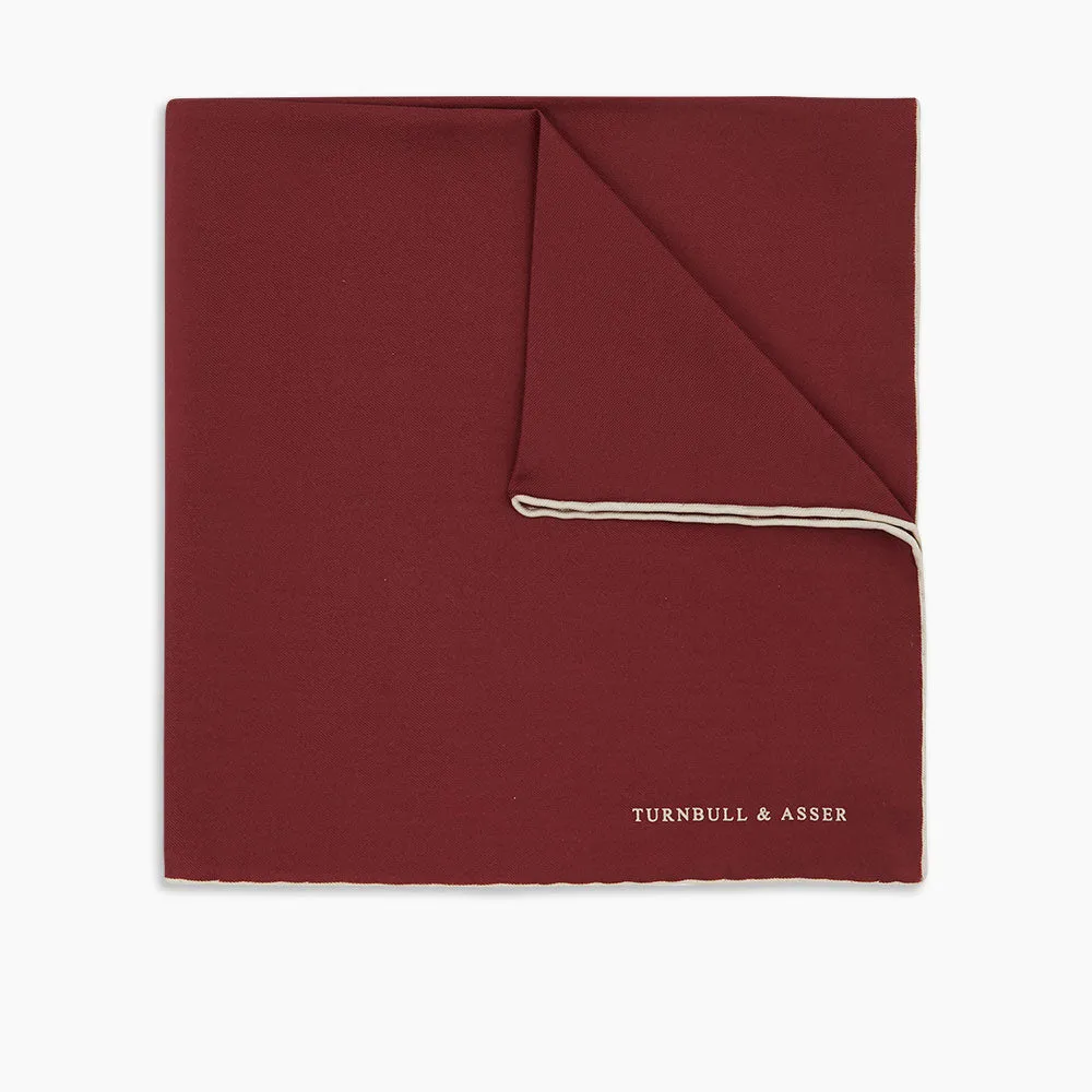 Burgundy and White Piped Silk Pocket Square