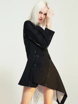 Casual Skinny Long Sleeves Striped Split-Joint Lapel Collar Blazer Mini Dresses