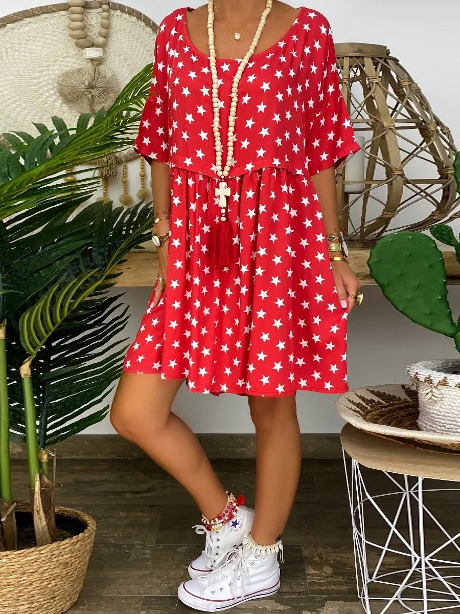 Casual Star Print Short Sleeve Dress