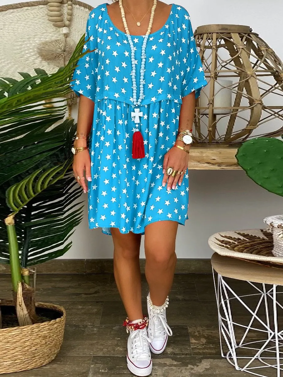 Casual Star Print Short Sleeve Dress