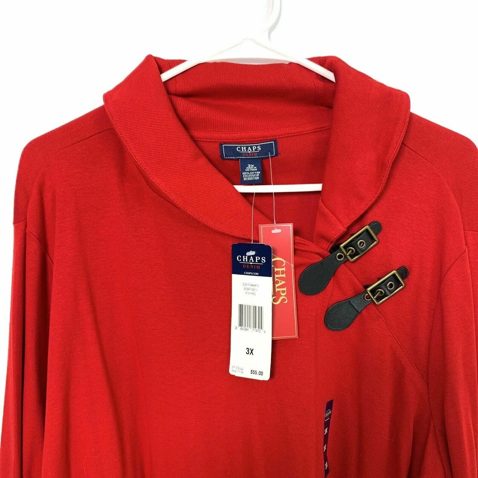 Chaps Denim Womens Size 3X Red Sweater Plus Pullover Antler Button Collar