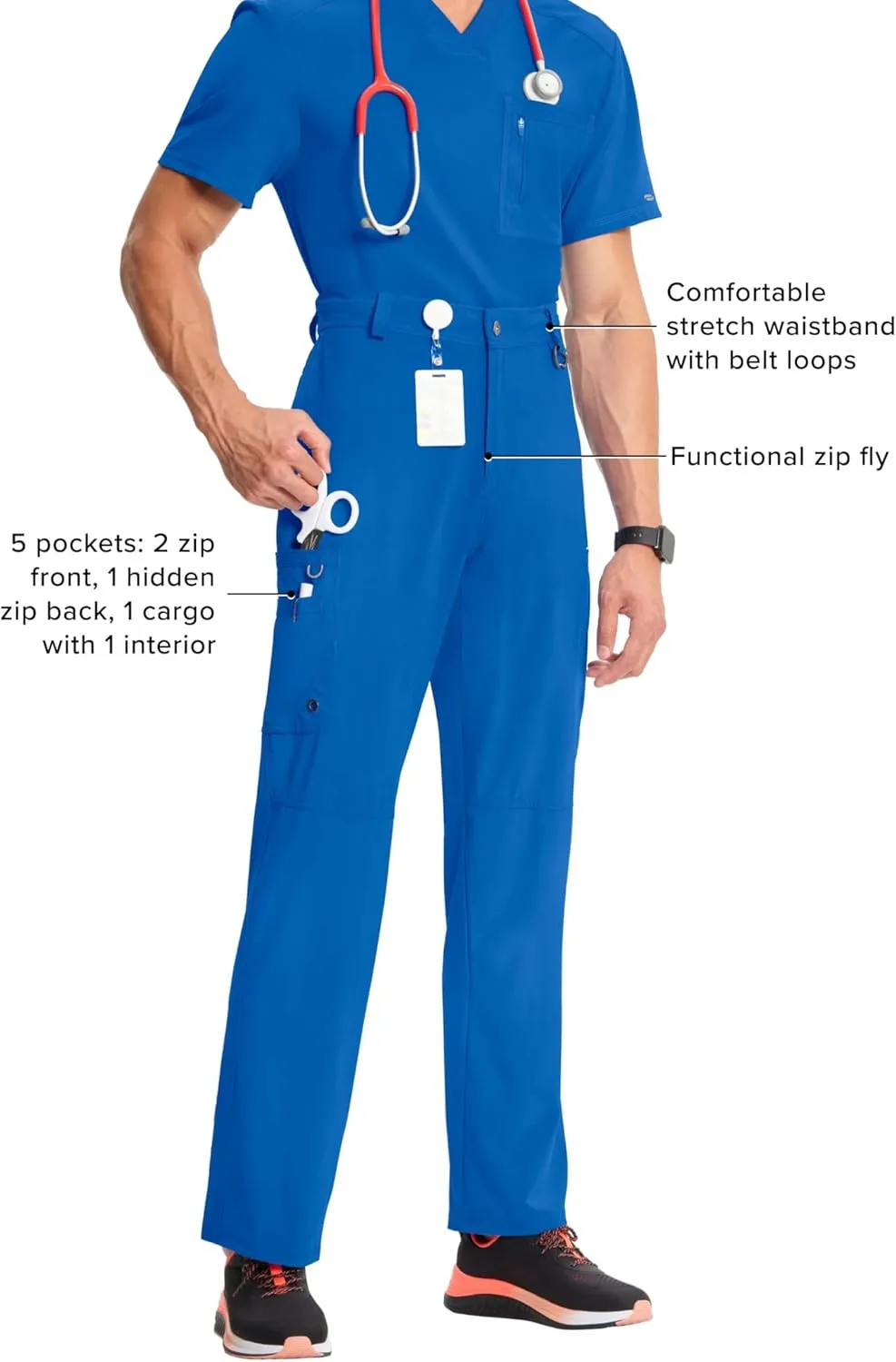 Cherokee Infinity Mens Scrub Pants Modern Fit 6 Pockets Tapered Leg with Drawstring - CK200A