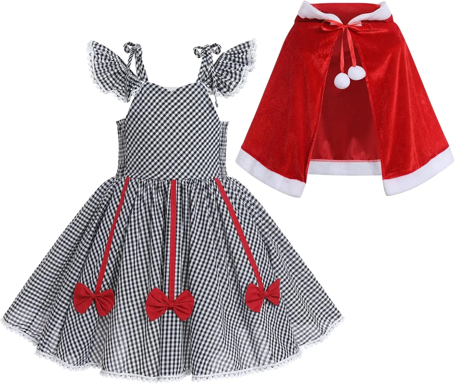 Christmas Dress for Kids Girls Women Plaid Party Dress&Velvet Cape Mommy and Me Matching Xmas Fancy Dress up