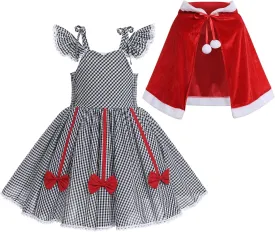 Christmas Dress for Kids Girls Women Plaid Party Dress&Velvet Cape Mommy and Me Matching Xmas Fancy Dress up