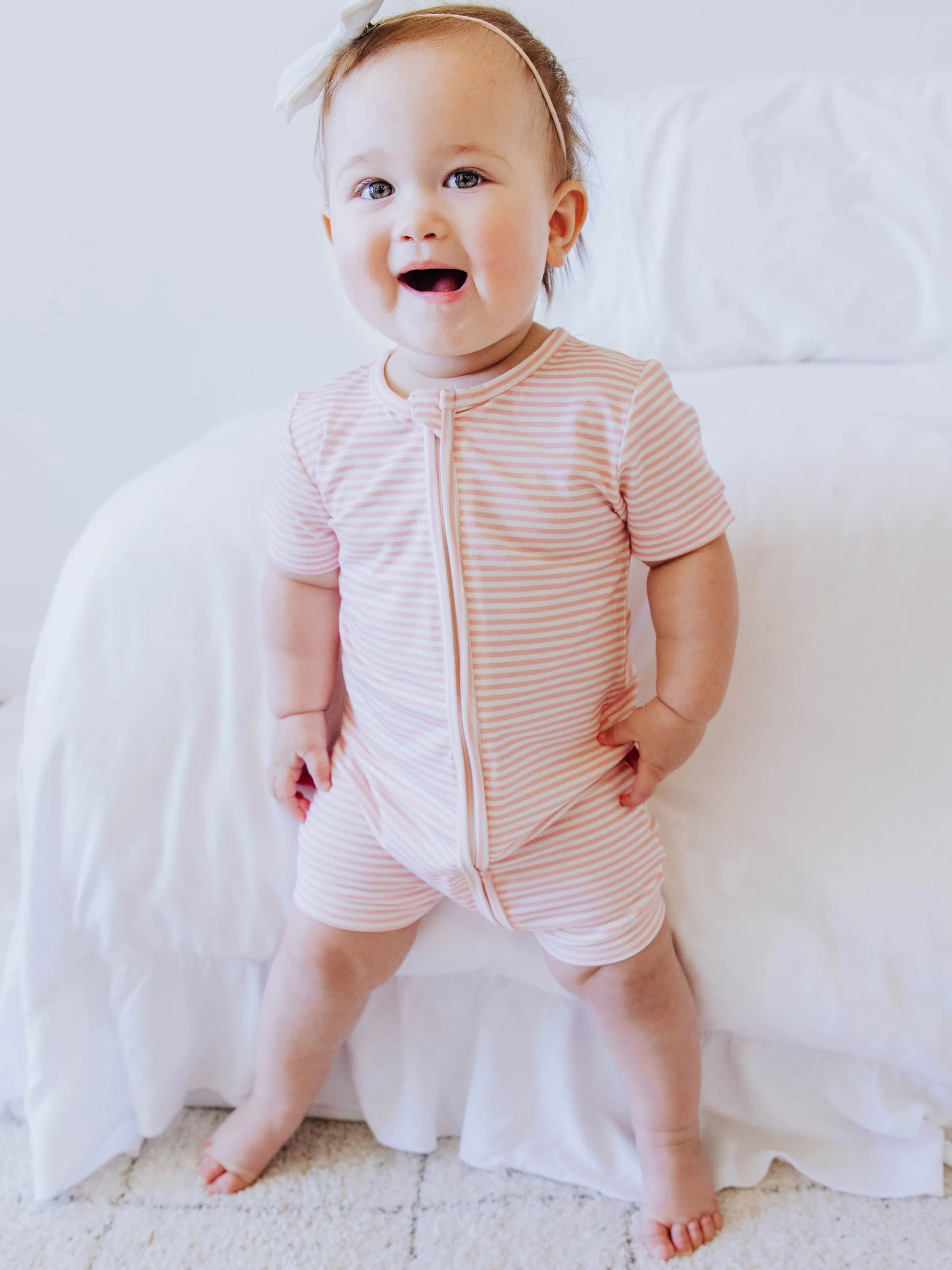 Cloud Shorty Layette - Little Pink Stripes