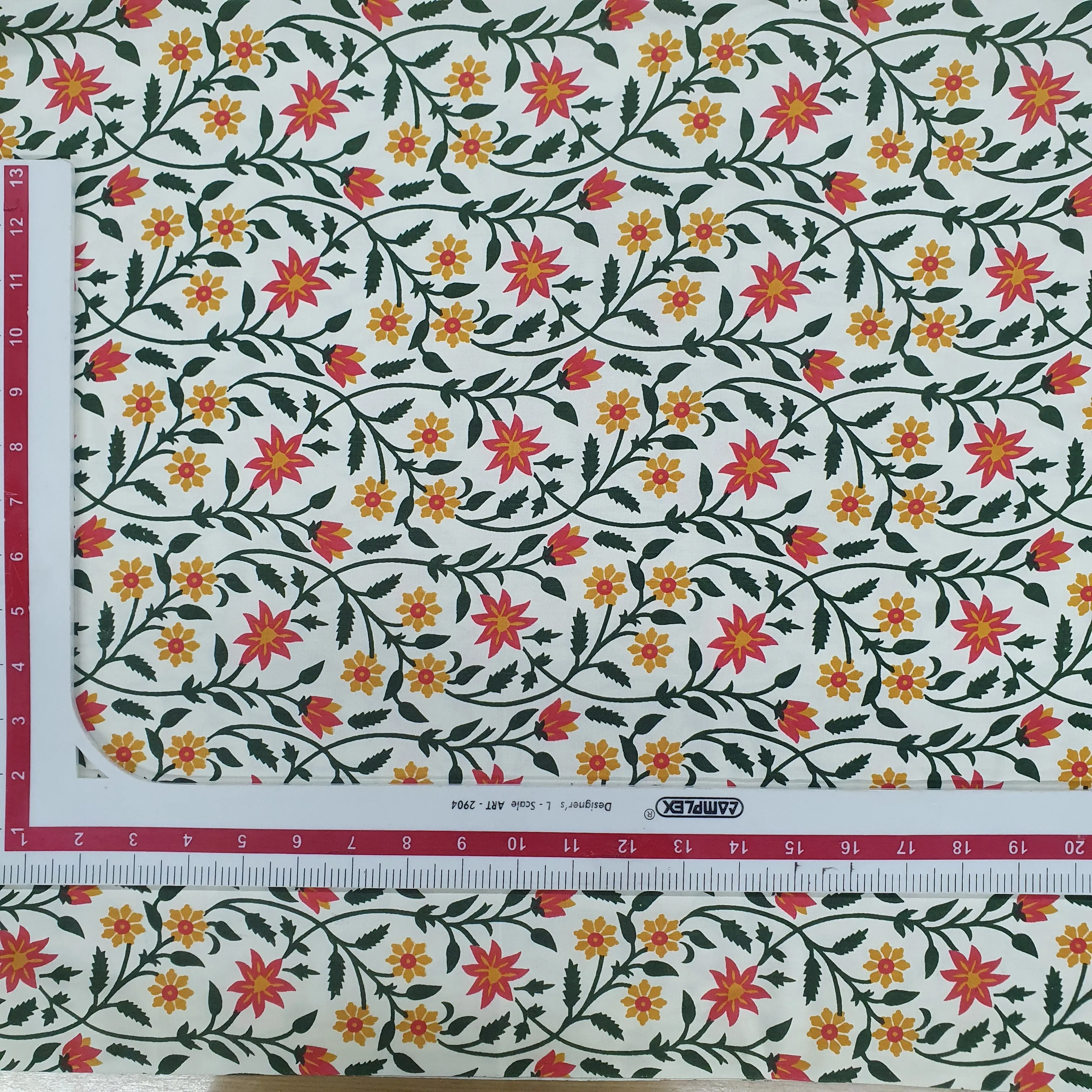 Cream & yellow Floral Print Cotton Fabric