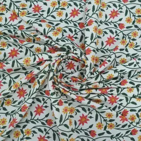 Cream & yellow Floral Print Cotton Fabric