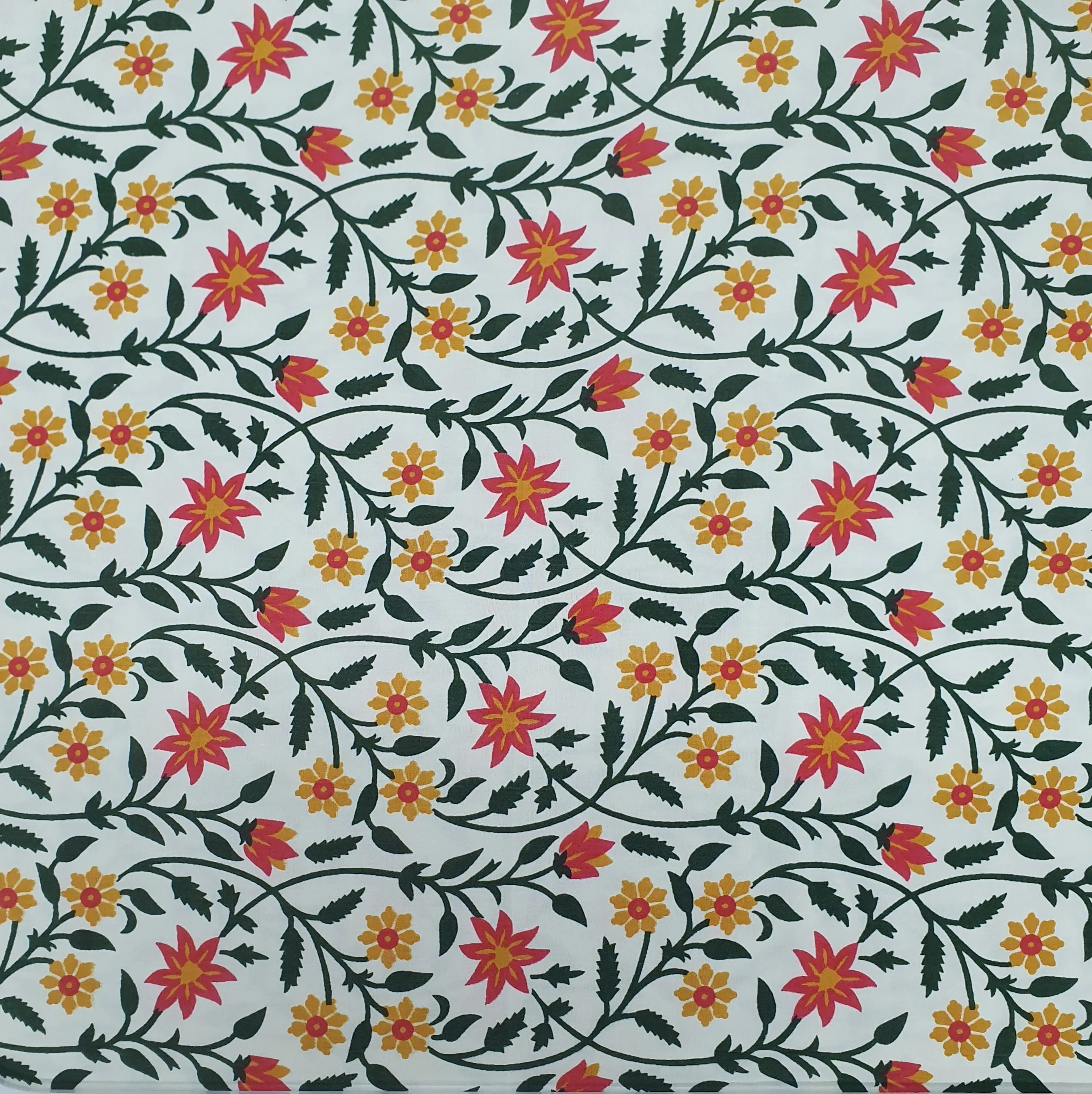 Cream & yellow Floral Print Cotton Fabric