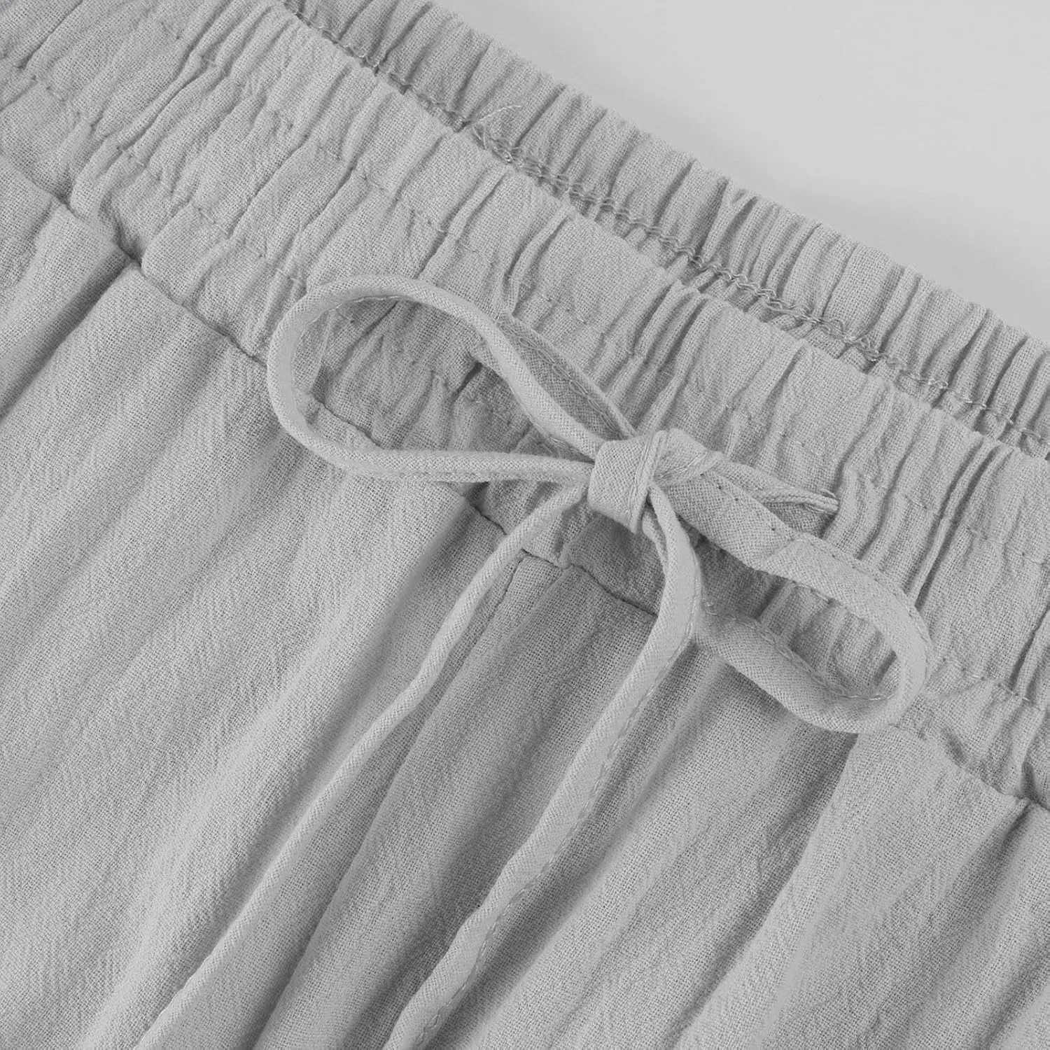 Cropped Linen Pants Women Plus Size Drawstring Elastic High Waisted Joggers Lightweight Summer Ankle Pants w/Pockets