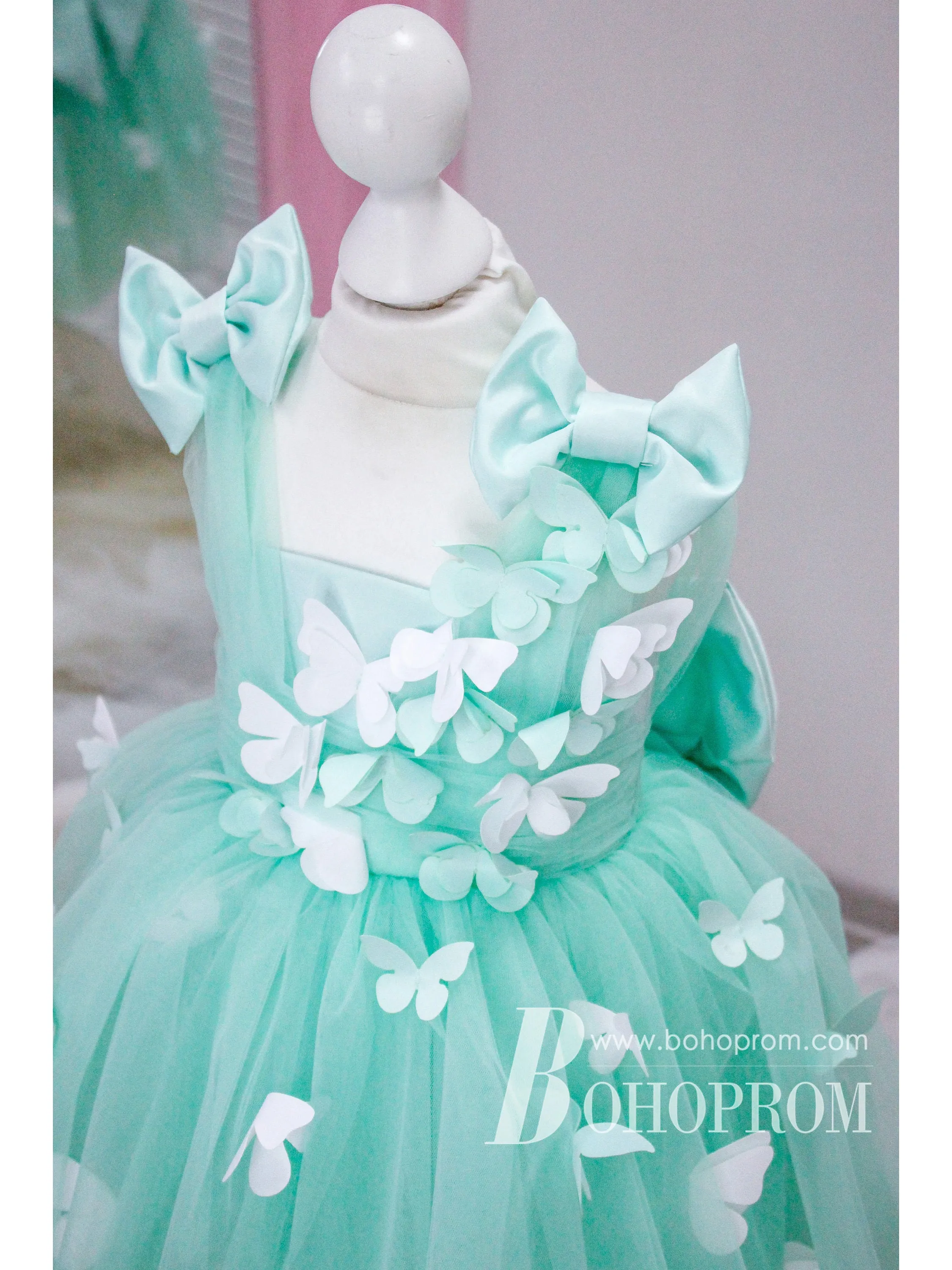 Cute Tulle & Satin Square Neckline Appliques A-line Flower Girl Dresses FD106