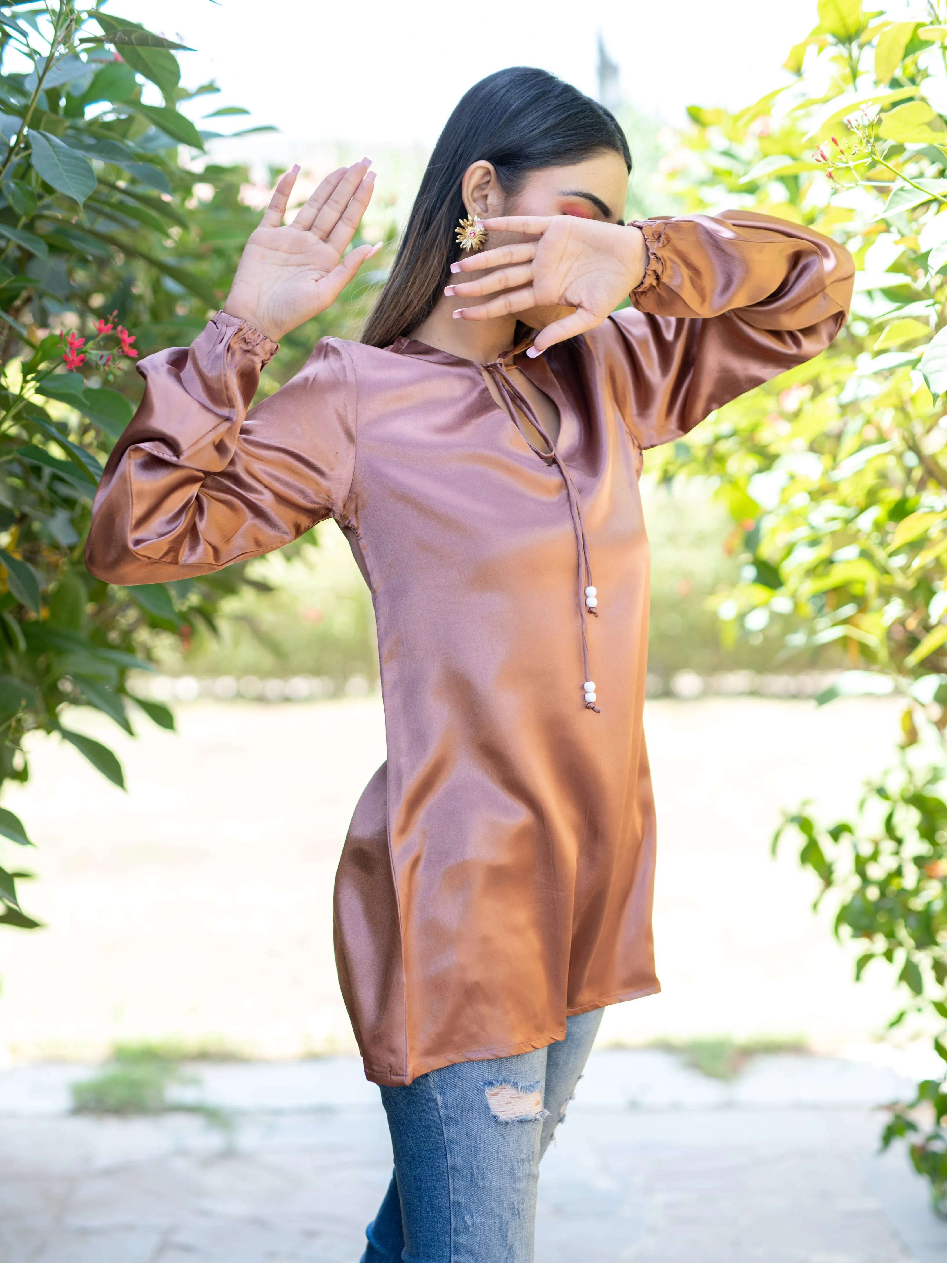 Dusky Rose Satin Full Sleeves Top