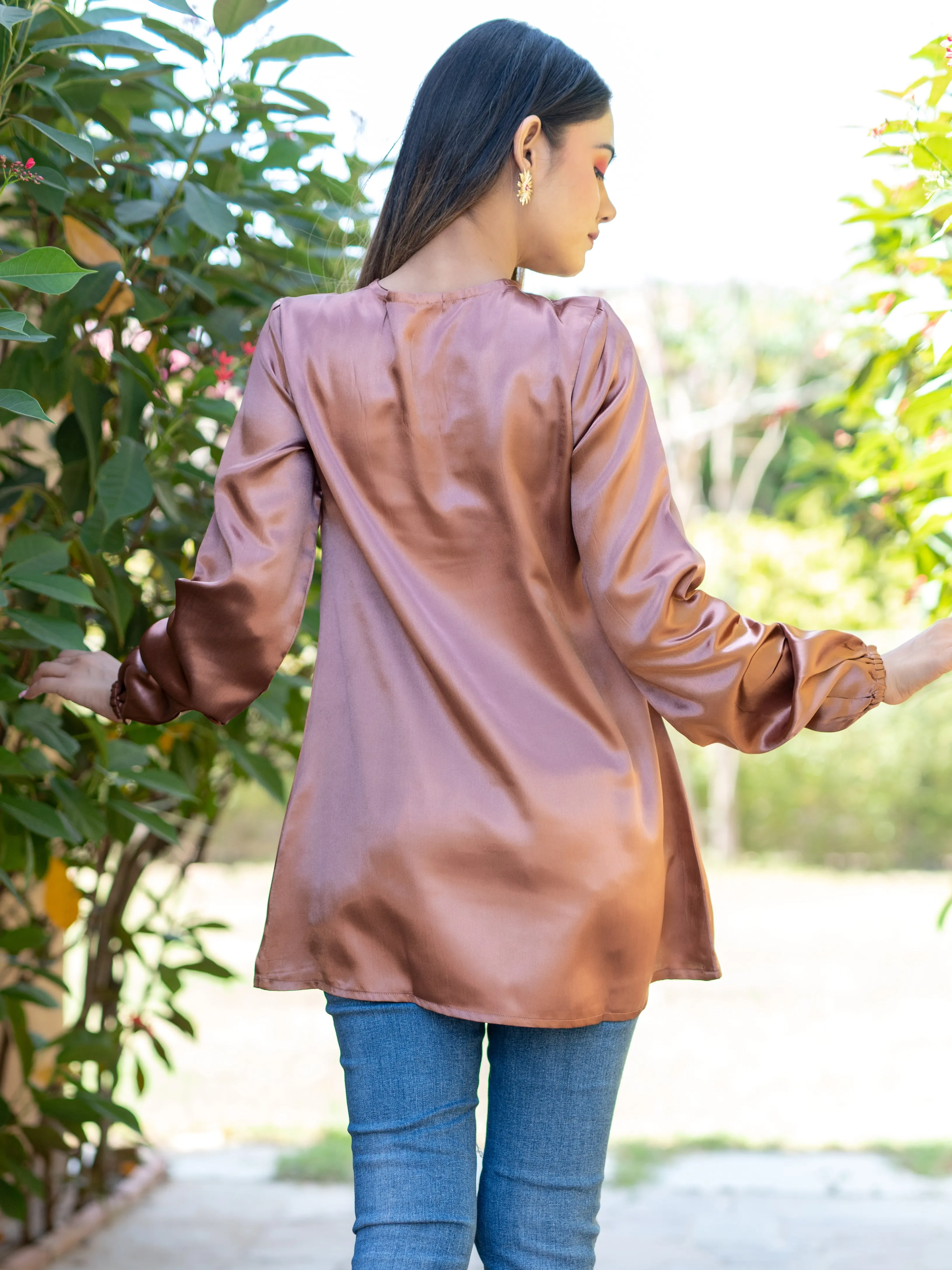 Dusky Rose Satin Full Sleeves Top