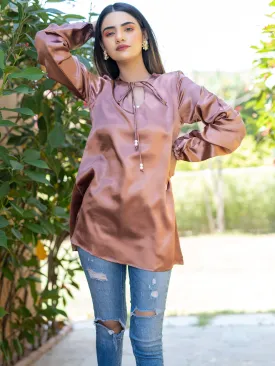 Dusky Rose Satin Full Sleeves Top