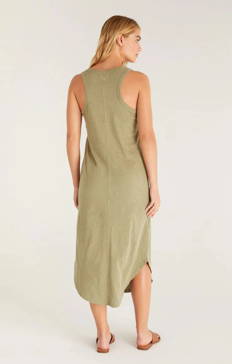 Relaxed Fit Blue and Olive Cotton Slub Midi Dress