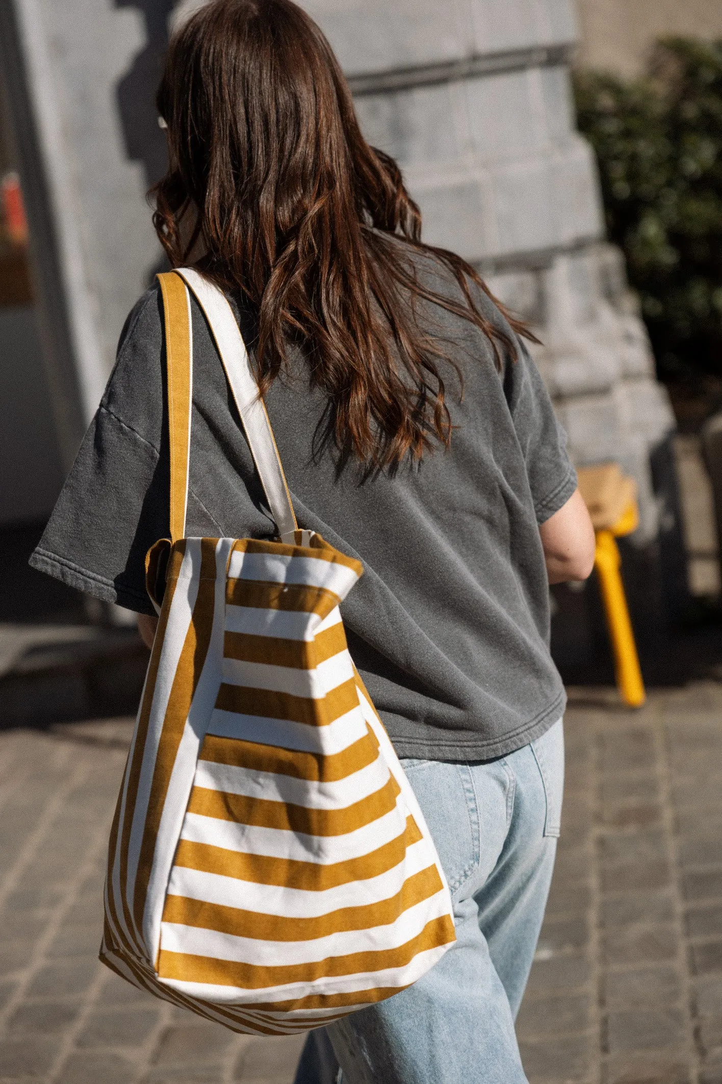Elisa Caramel Ecru Striped Bag