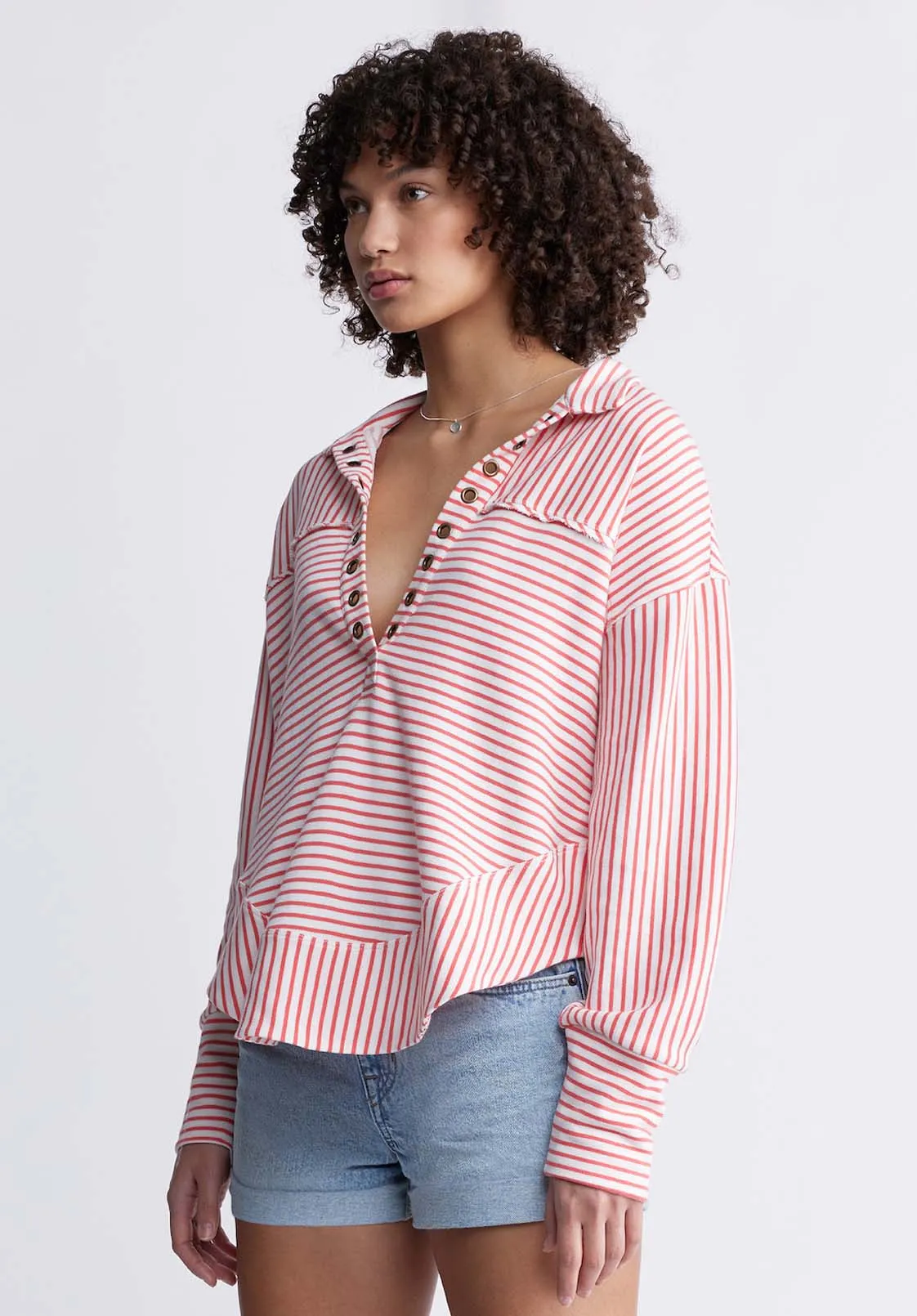 Ellowynne Women’s Striped Sweatshirt in White & Red - KT0099P