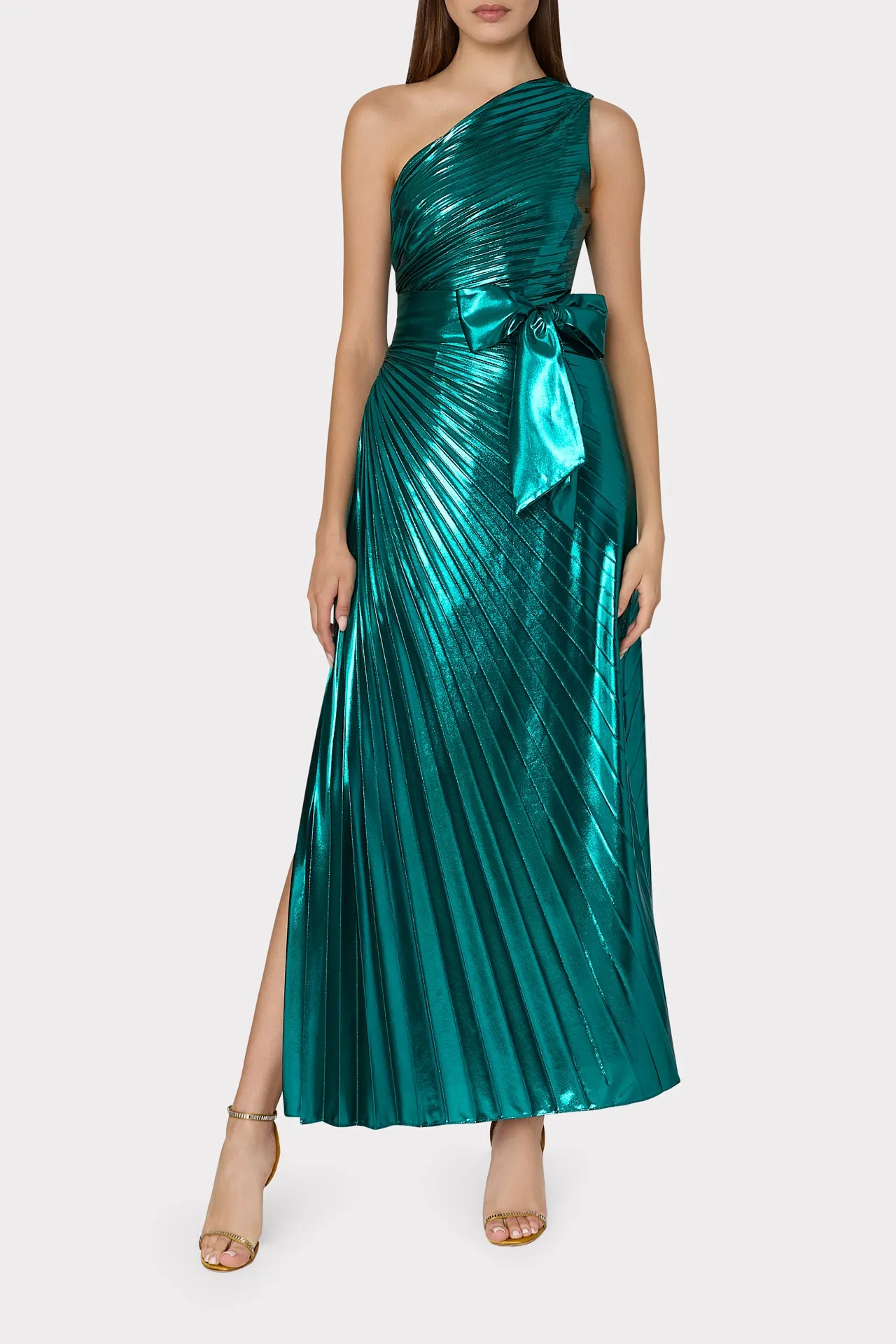 Estelle Pleated Lamé Dress