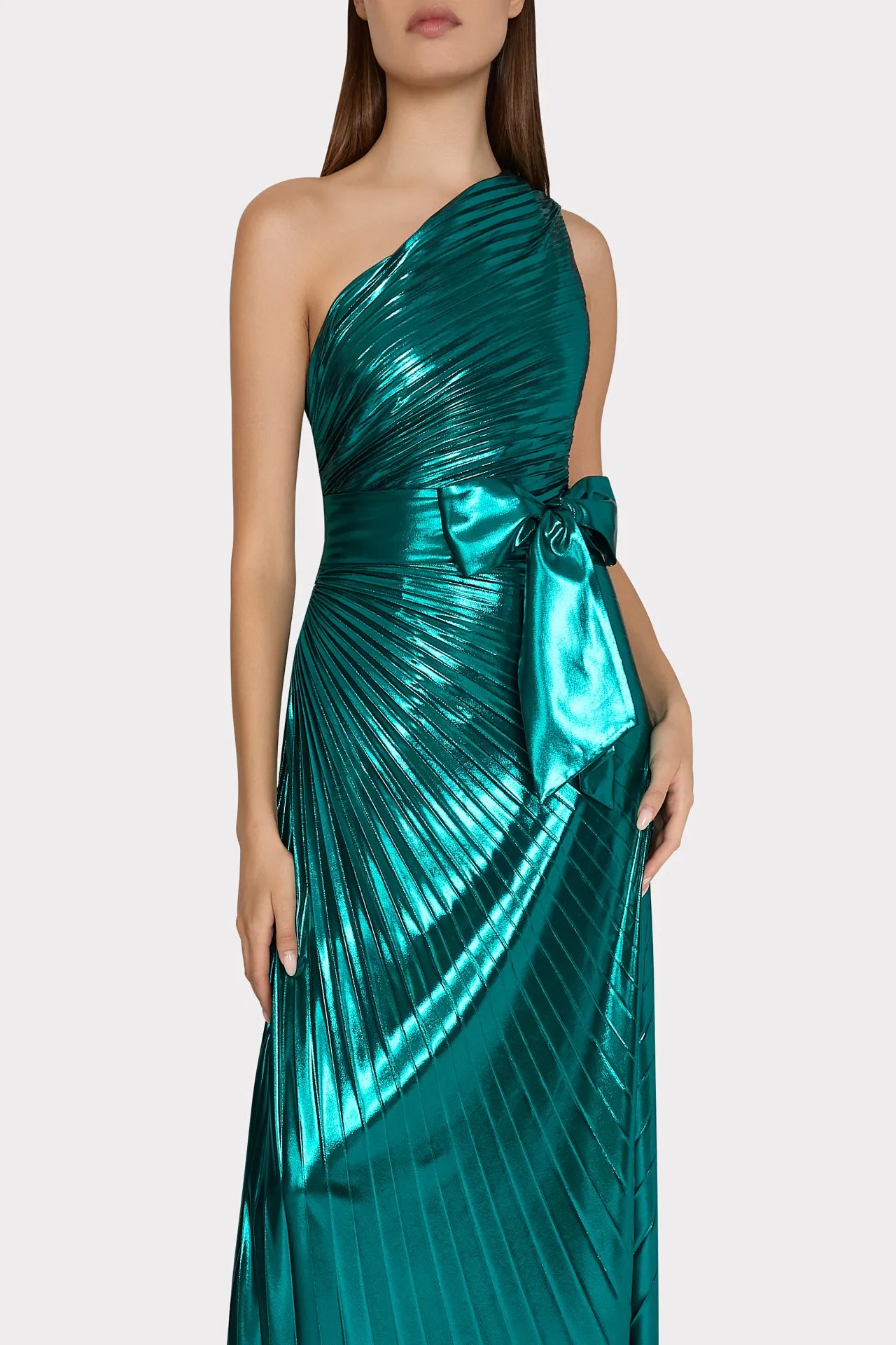 Estelle Pleated Lamé Dress
