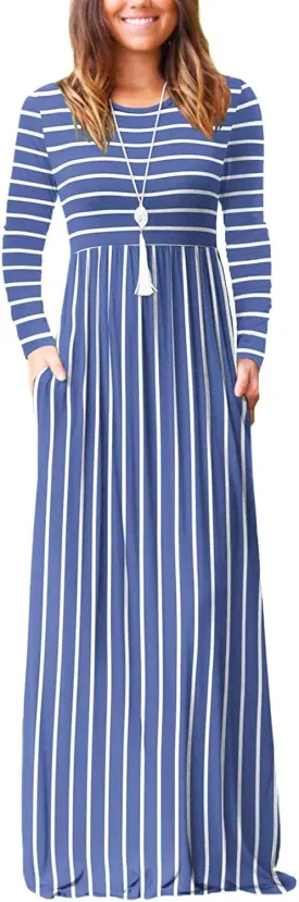 EUOVMY Women's Long Sleeve Loose Maxi Dresses Casual Long Dresses with Pockets