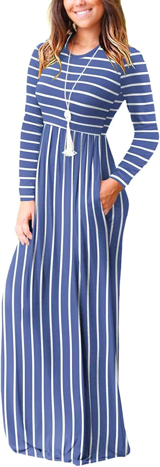 EUOVMY Women's Long Sleeve Loose Maxi Dresses Casual Long Dresses with Pockets