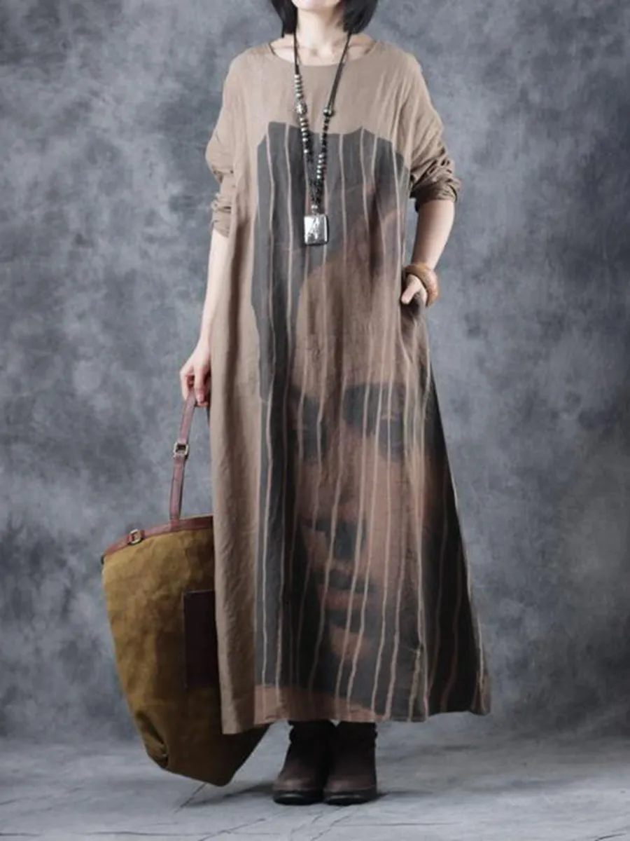 Face Pattern Long Casual Dress for Fall Winter