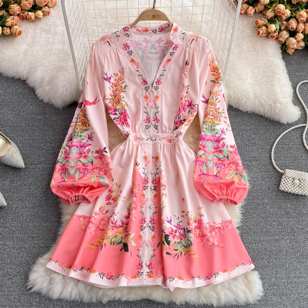 Fiona long sleeves floral print Vintage dress