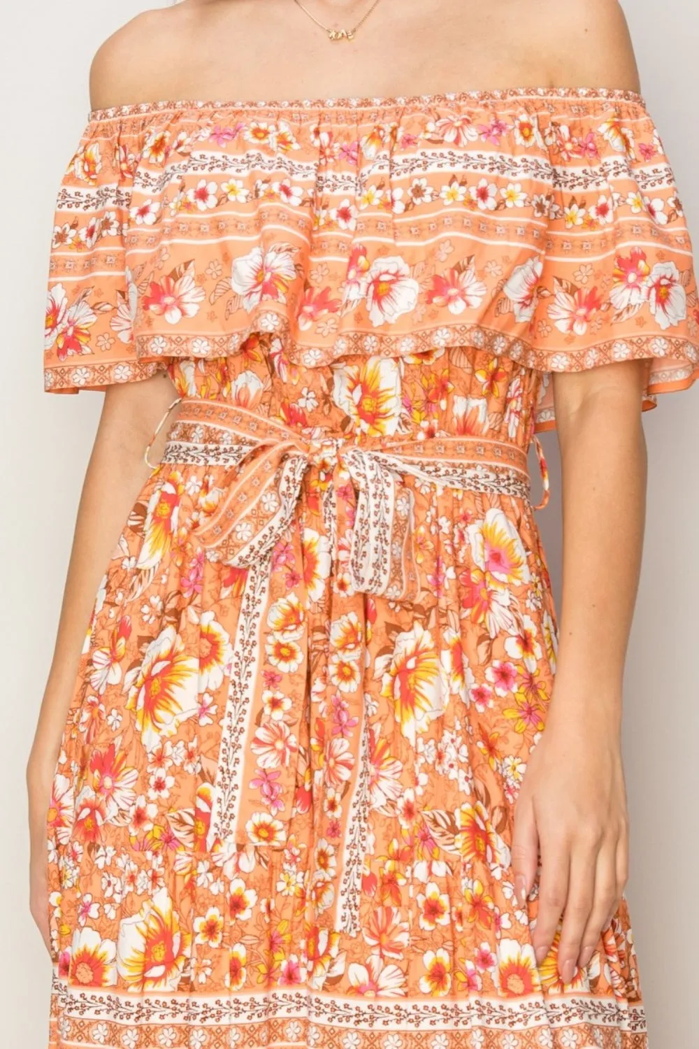 Floral Off-Shoulder Tie Front Maxi Dress - Online Exclusive