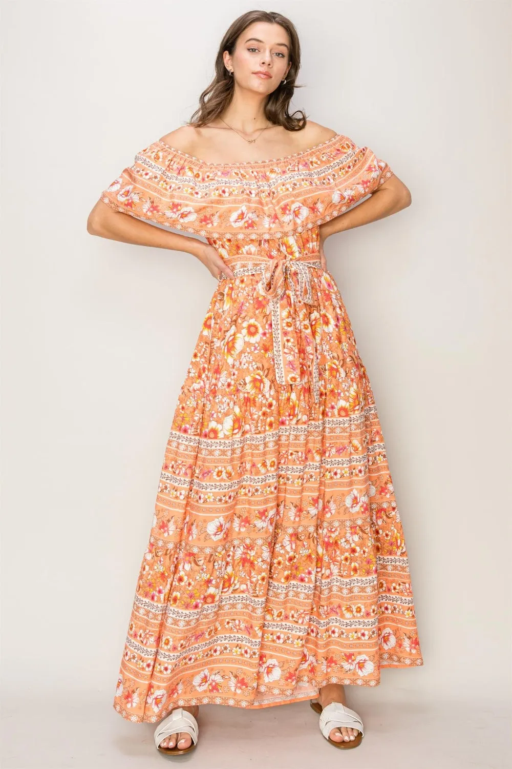 Floral Off-Shoulder Tie Front Maxi Dress - Online Exclusive