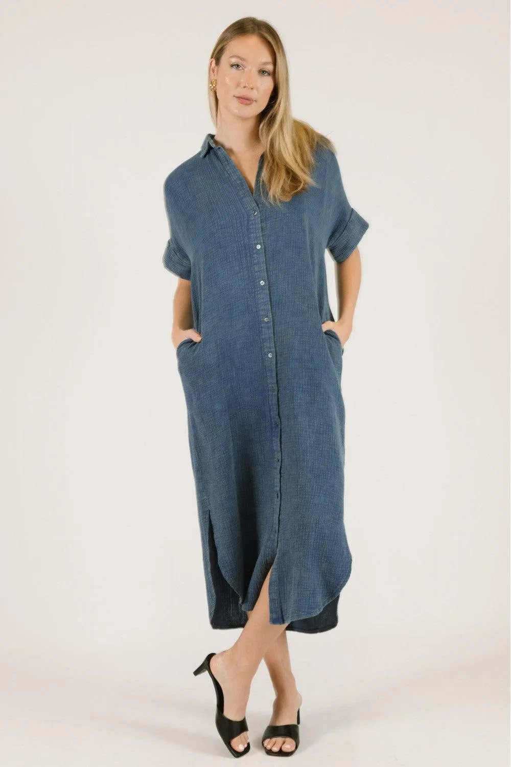 Gauze Maxi Shirt Dress