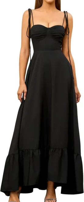 GLNEGE Women's Summer Spaghetti Strap Maxi Dress Casual Sleeveless Smocked Ruffle Tea Party Dresses Backless Flowy Sundress