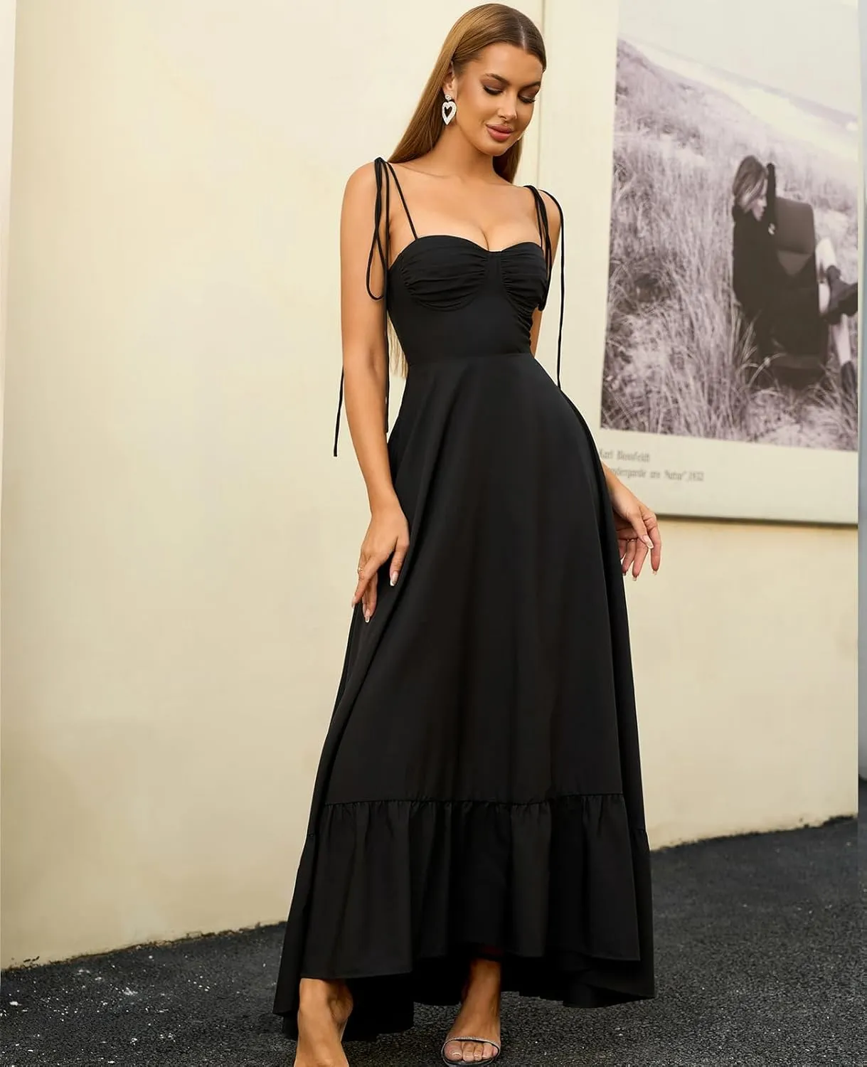 GLNEGE Women's Summer Spaghetti Strap Maxi Dress Casual Sleeveless Smocked Ruffle Tea Party Dresses Backless Flowy Sundress