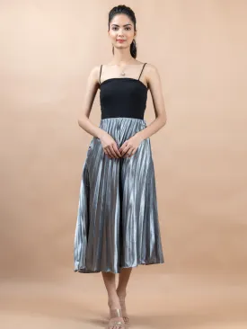 Grey Flared Skirt with Accordion Pleats