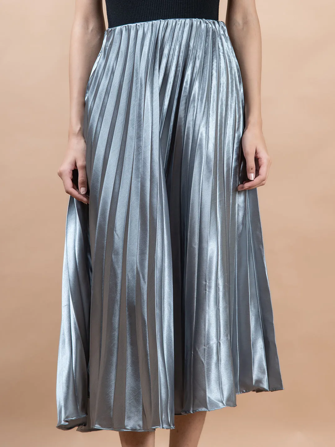 Grey Flared Skirt with Accordion Pleats