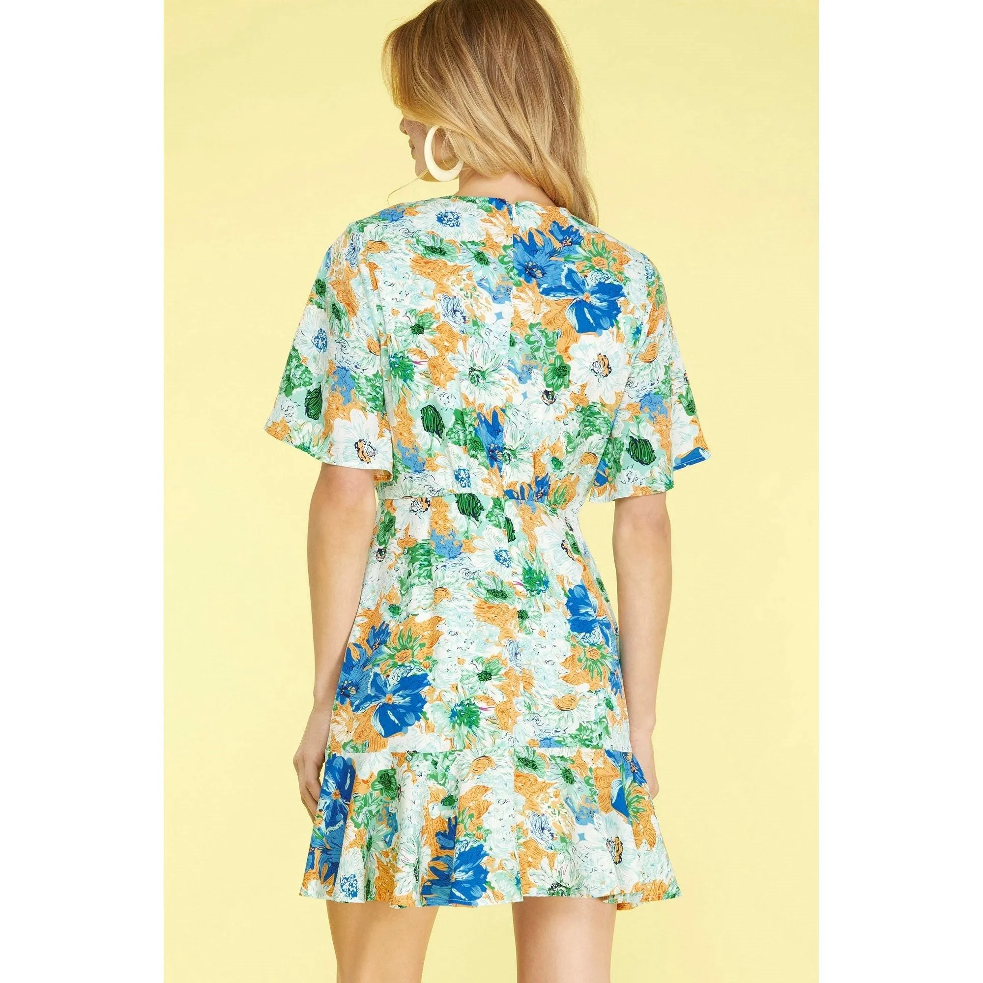Half Sleeve Surplice Floral Dress