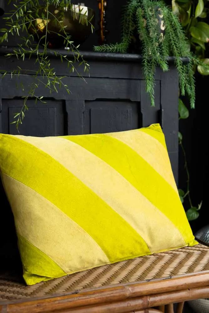 HKliving Yellow & Green Stripe Velvet Cushion