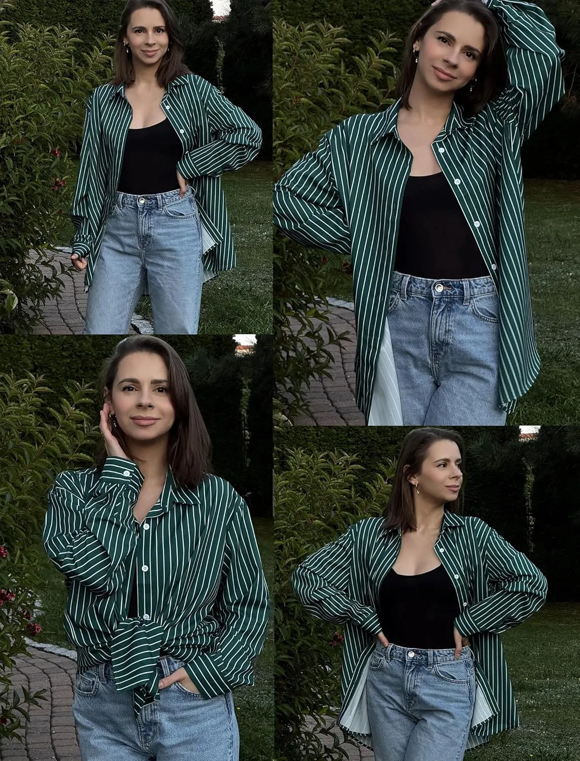 IN'VOLAND Womens Plus Size Button Down Shirt Striped Casual Shirt Long Sleeve Fall Blouse Collared Office Work Blouses Tops