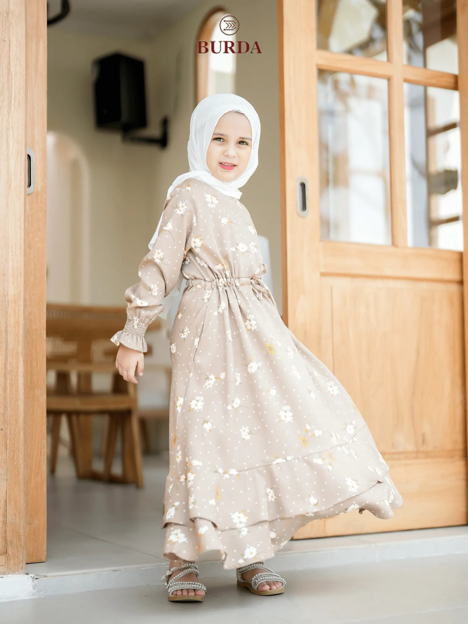 Kid's Beige Floral Dress